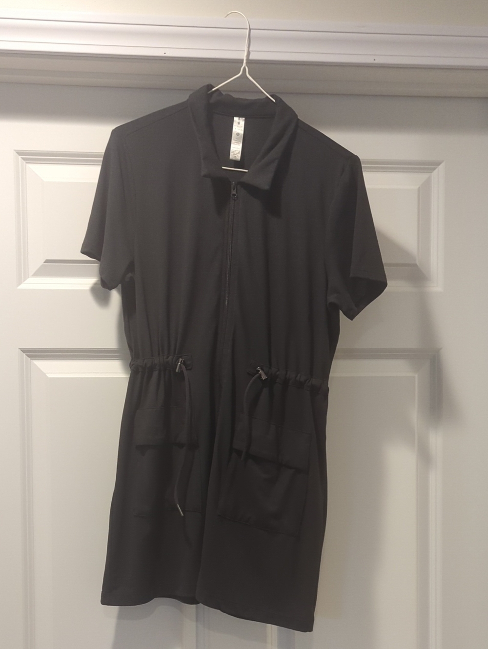 Girls' Black Zip-Front Drawstring Dress